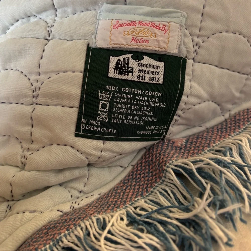 Oversized Vintage Quilt Tapestry Turned into Heart Shaped Cherub Pillow w Fringe